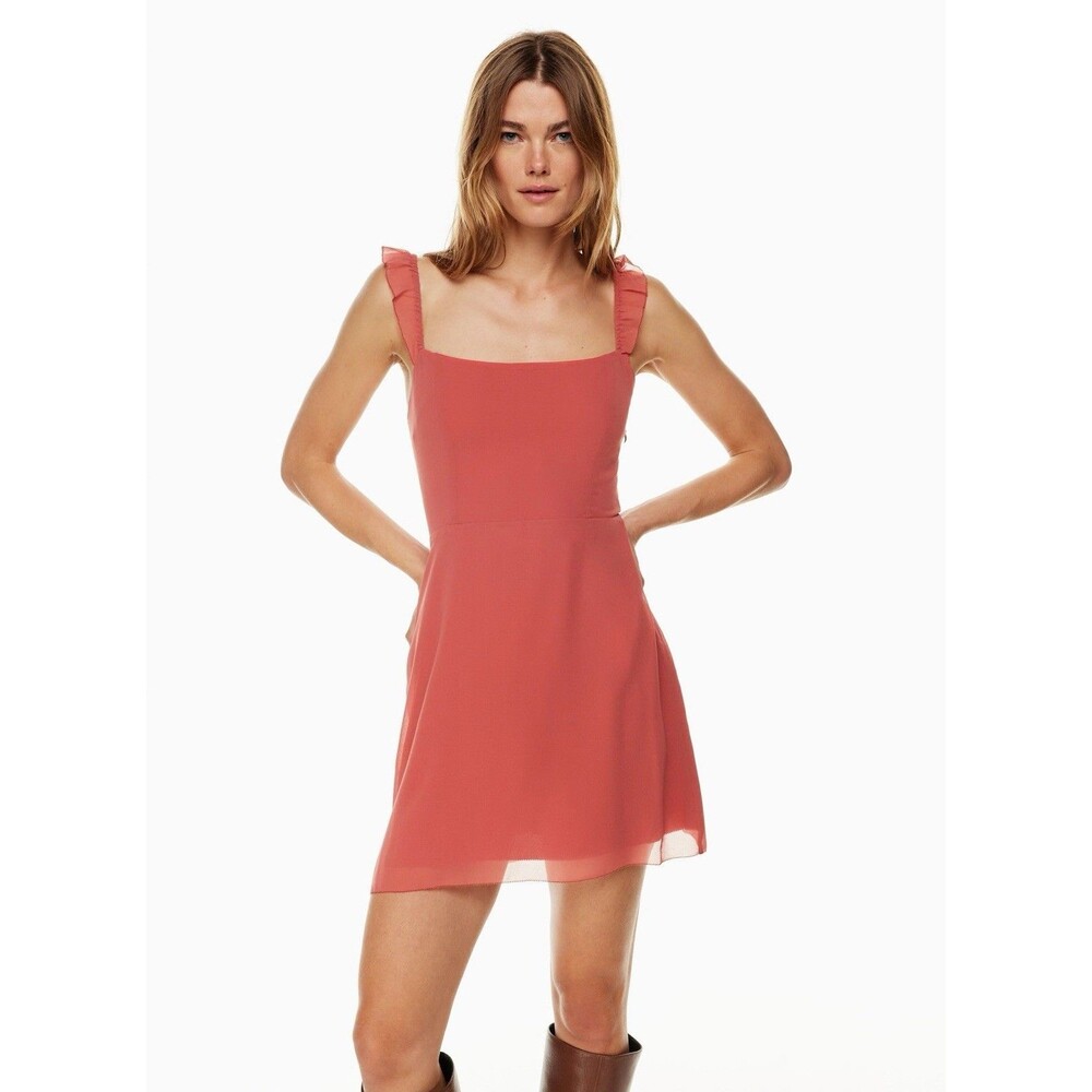Aritzia Wilfred Fete Dress Size 12 Rosy Red Ruffle Sleeve Mini - Picture 1 of 16